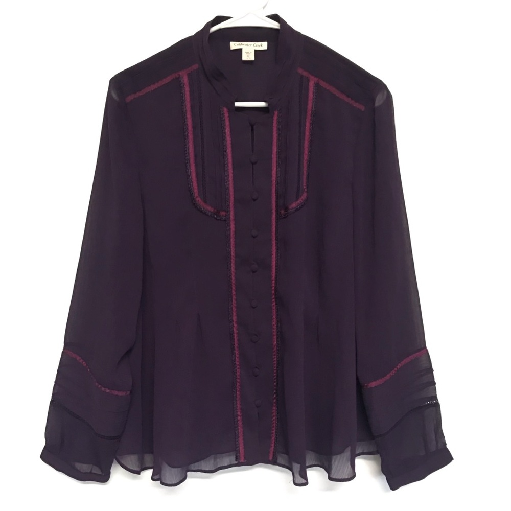 ***Coldwater Creek Long Sleeve Semi-Sheer Romantic***